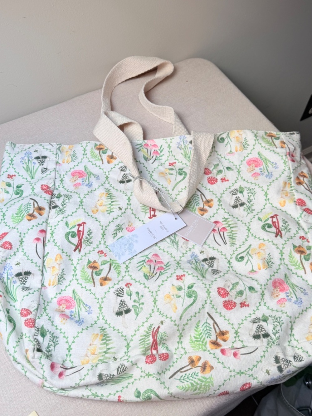Shabby Chic Brand Reusable Tote Bag Mushroom Pattern New With Tags - Picture 2 of 10